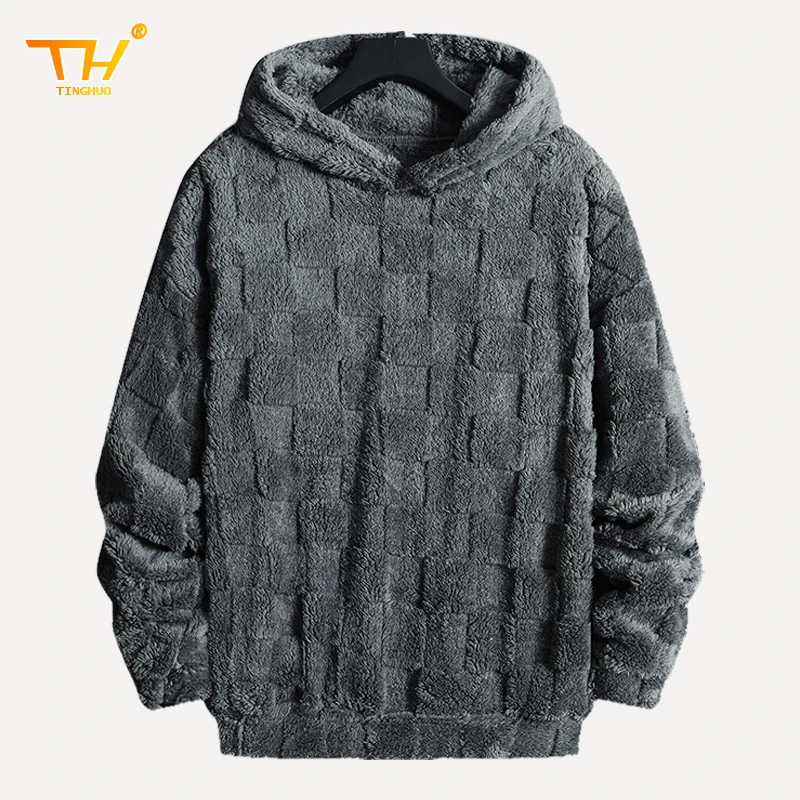 

Men's Textured Drop Shoulder Fuzzy Hoodie Fit Casual Fashion Long Sleeve Hooded Sweatshirt for Spring Men's Clothes for Daily