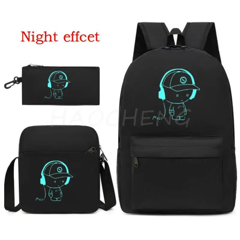 Fashion Luminous Print Backpack Students School Bags 3D Pattern Girls Boys Children\'s Schoolbag Mochilas Teenage Bookbag 3Pcs