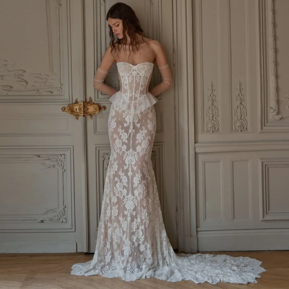 

Индивидуальные аппликации Paloda: Изысканные свадебные платья без бретелек, полностью кружевные, для помолвки и вечеринок