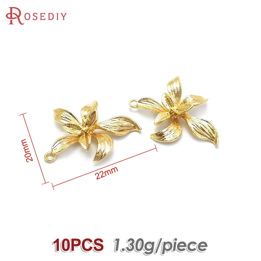 10PCS 20x22MM 18K Gold Color Brass Orchid Flower Charms Pendants High Quality Jewelry Earrings Making Supplies Diy Accessories