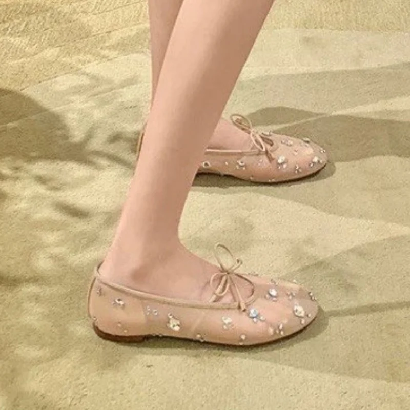 Sommerlicher Verkaufsschlager: Atmungsaktive Mesh-Ballerinas mit Schleife und Diamanten, Modischer Neuer Stil, Elegante, Sexy und Bequeme Ballettschuhe – Detail 5