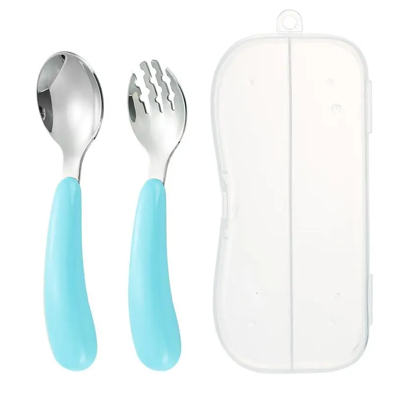 طقم أدوات مائدة للأطفال من الفولاذ المقاوم للصدأ 304، طقم ملعقة شوكة بمقبض دائري، هدايا للأم والطفل