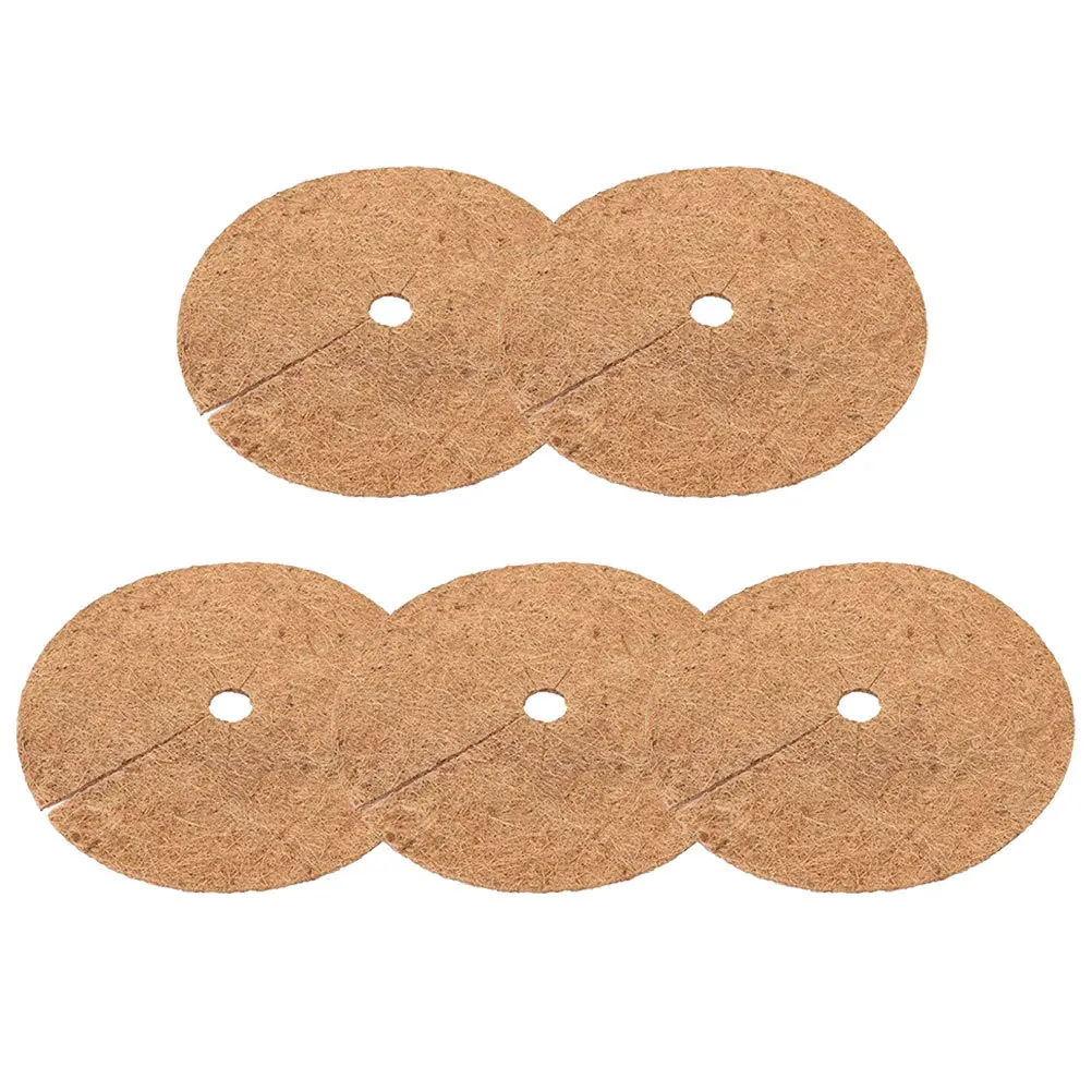 Anillo de mulch para maceta de fibra Natural duradero, Protector de plantas, anillo de árbol transpirable, estera antihierba, almohadilla para mulch de jardín, 5 uds.