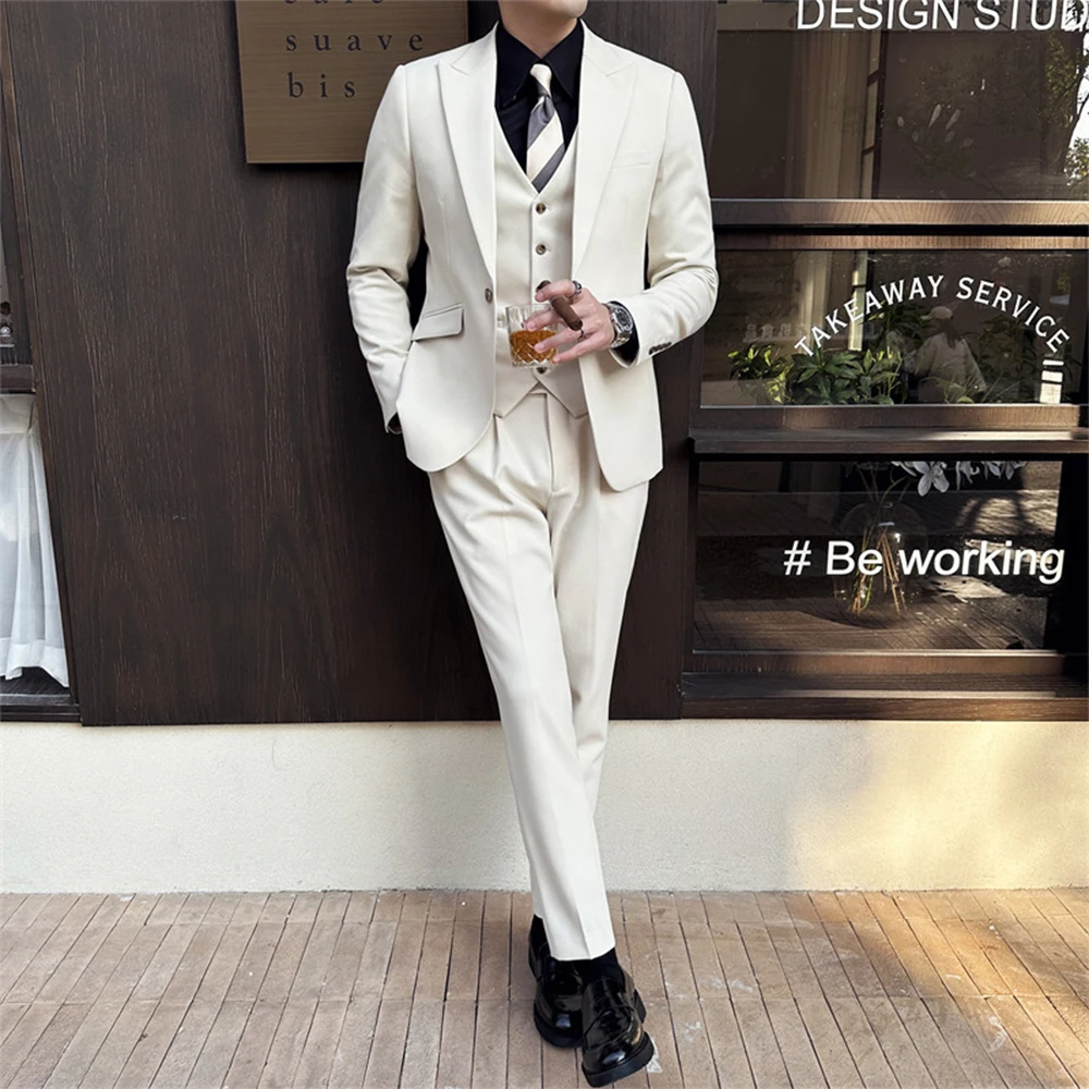 

Mens 3 Piece Suit Regular Fit Long Sleeve Elegant Daily Casual Single Button 3 Piece Suit For Men
