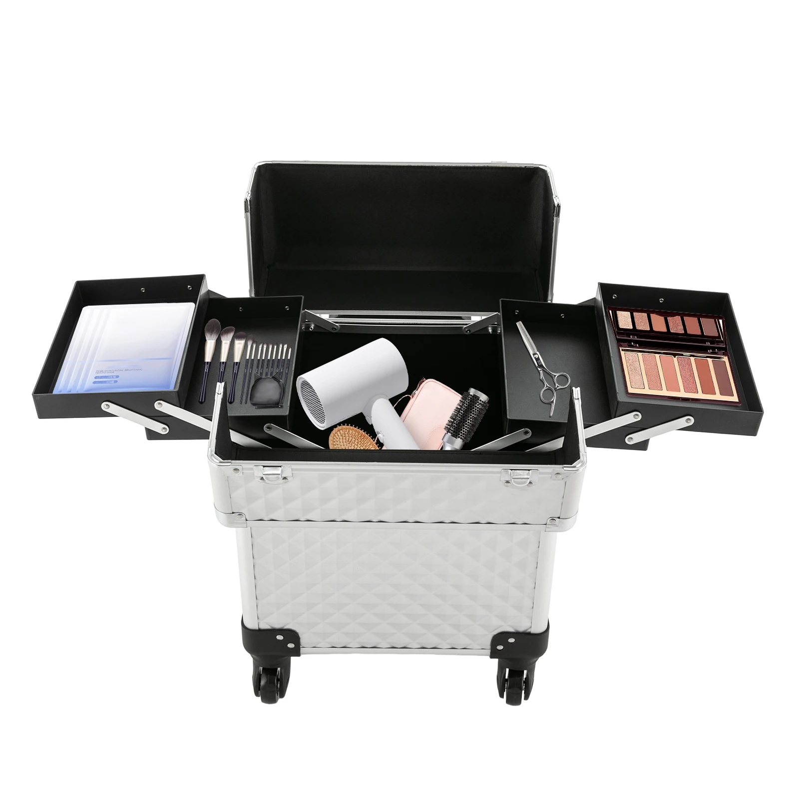 

Multi-functional Nail Polish Storage Case Rolling Trolley Cart with Trays Portable Makeup Train Case for Nail Tech Beauty Salon