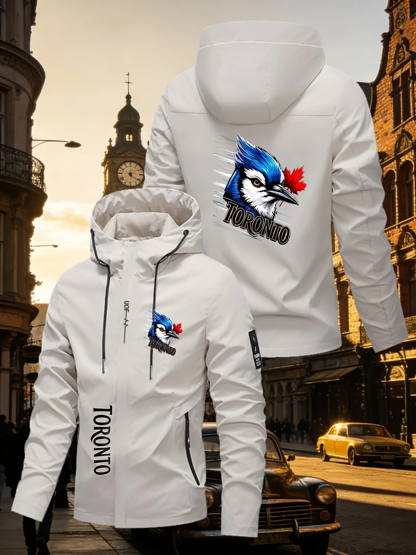 Men's Jacket, Women's/unisex Jacket, Canadian Blue Tit Pattern, Maple Leaf Logo, Toronto Letter Print,