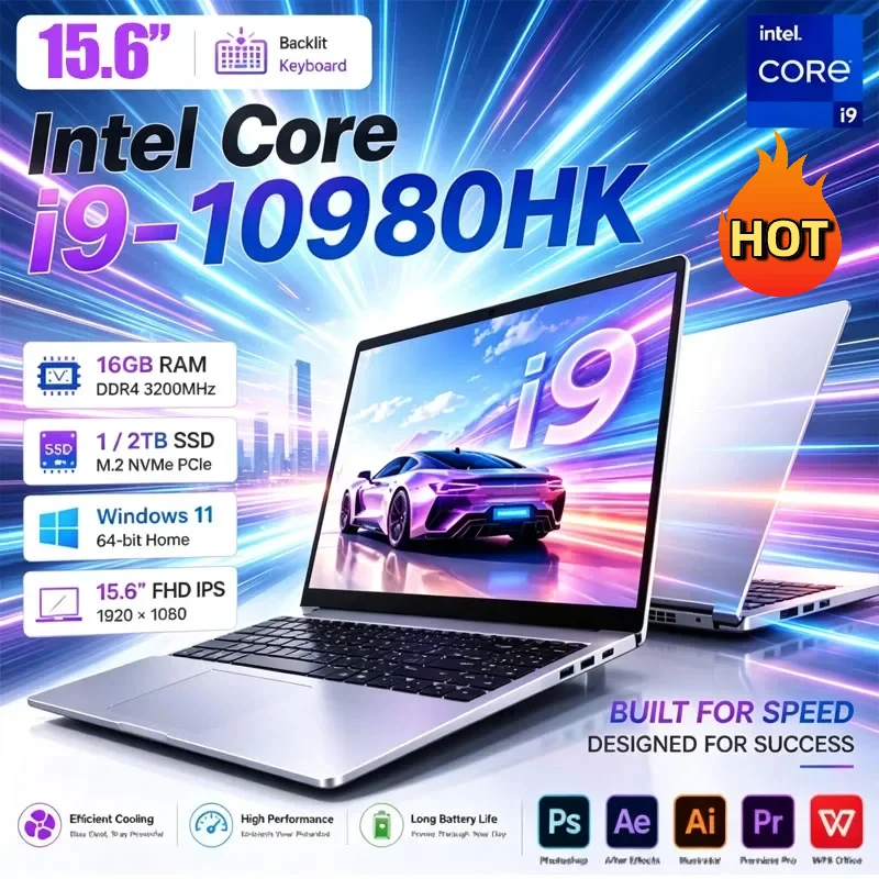 New 15.6 Inch Portable LaptopIntel Core I9-10980HK 32GB RAM 2TB SSD Windows 11 5000mAh Fingerprint Office Gaming Notebook PC