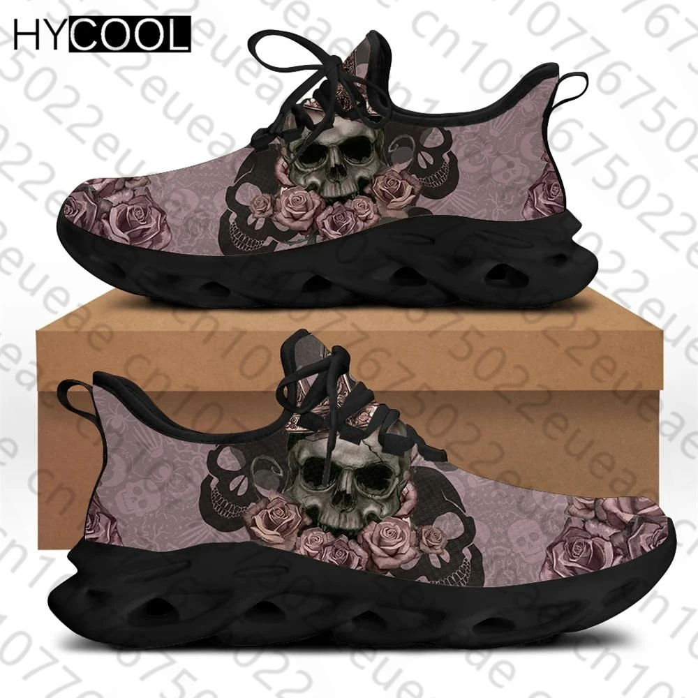 HYCOOL 2021 New Running Men Women Shoes Skull Queen With Rose Flower Brand Design Soft Platform Increase Sneakers Chaussure