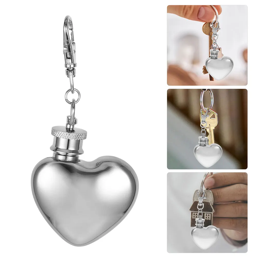 

2pcs Heart Shaped Mini Keychain For Men Women 1Oz Stainless Steel Leak-Proof Pocket For Camping Outdoor Use Heart Design Liquor