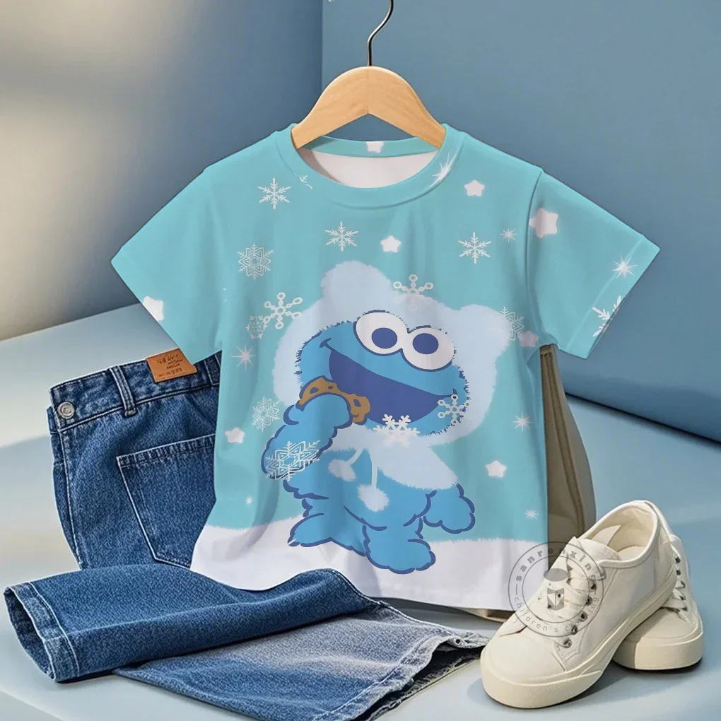 

Очаровательная футболка с героями мультфильмов «Улица Сезам», летняя мода для мальчиков и девочек, детская повседневная удобная футболка с 3D принтом, удобный топ для детей 3–16 лет