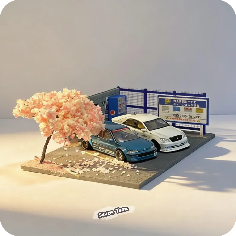 Image of 1:64 Automodell Einfache Szenerie 15cm 10cm Schreibtisch-Dekoration Handgefertigte Japanische Straßenszene Montage Parkplatz-Display-Basis Sammlerstück Geschenk