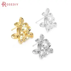 10 PZ 16x14 MM 18 K Colore Oro o Colore Argento Ottone Fiore Orecchini Con Perno Spilli Creazione di Gioielli Forniture Risultati Fai Da Te Accessori