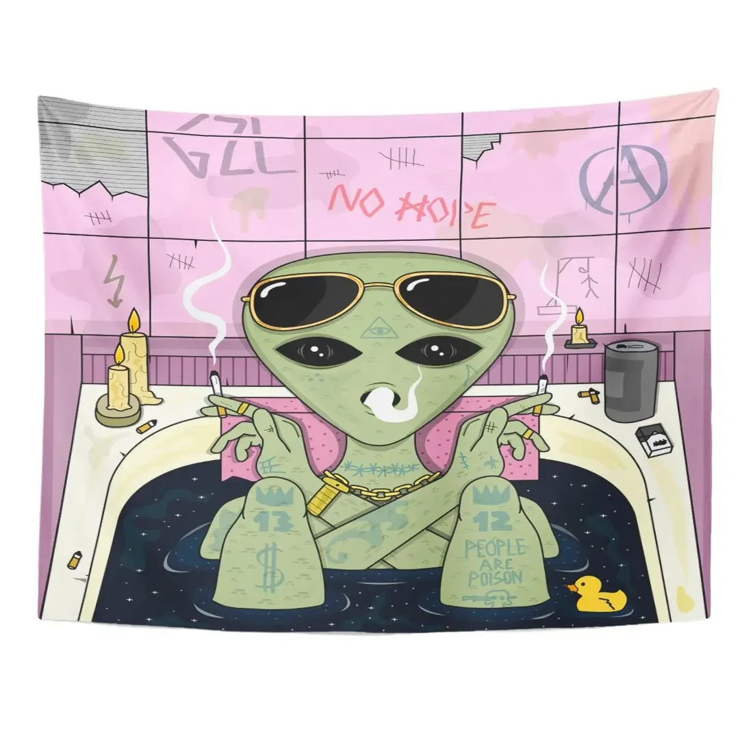 Trippy Alien Smoke and Chill in Bath Cigarette Glasses Home Decor Wall Hanging