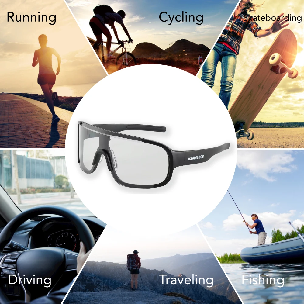 KEMALOCE Men\'s Polarized Cycling Glasses UV400 Windproof Bike Sunglasses Running Eyewear for Mountain Climbing Fishing MTB