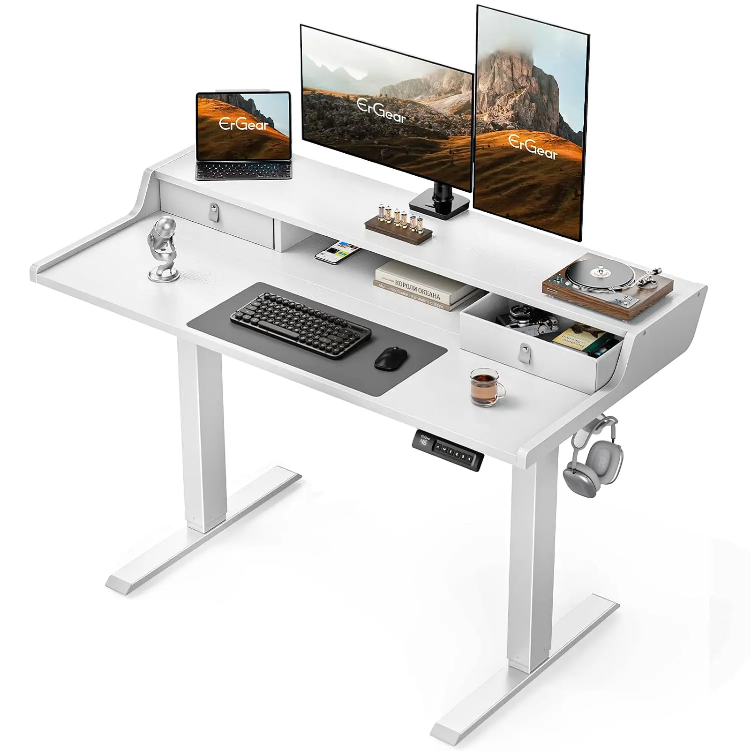Electric Standing Desk with Drawers, 48″ x 24″ Gaming Table Compatible Monitor Stand, Stand up Desks, Home Office, Customized