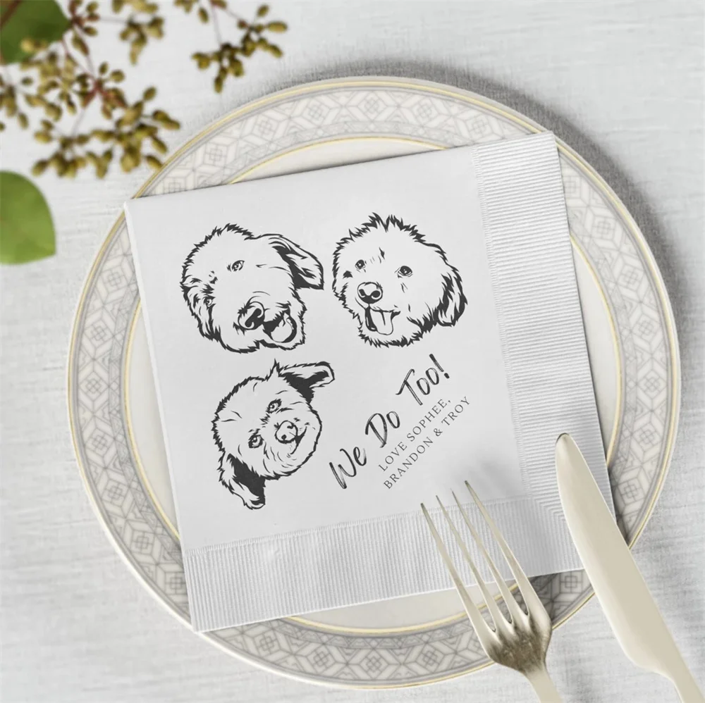 

50 PCS Personalized Pet Portrait Cocktail Napkins - PERFECT for Weddings and Special Occasions! Custom Personalized Pet Portrait