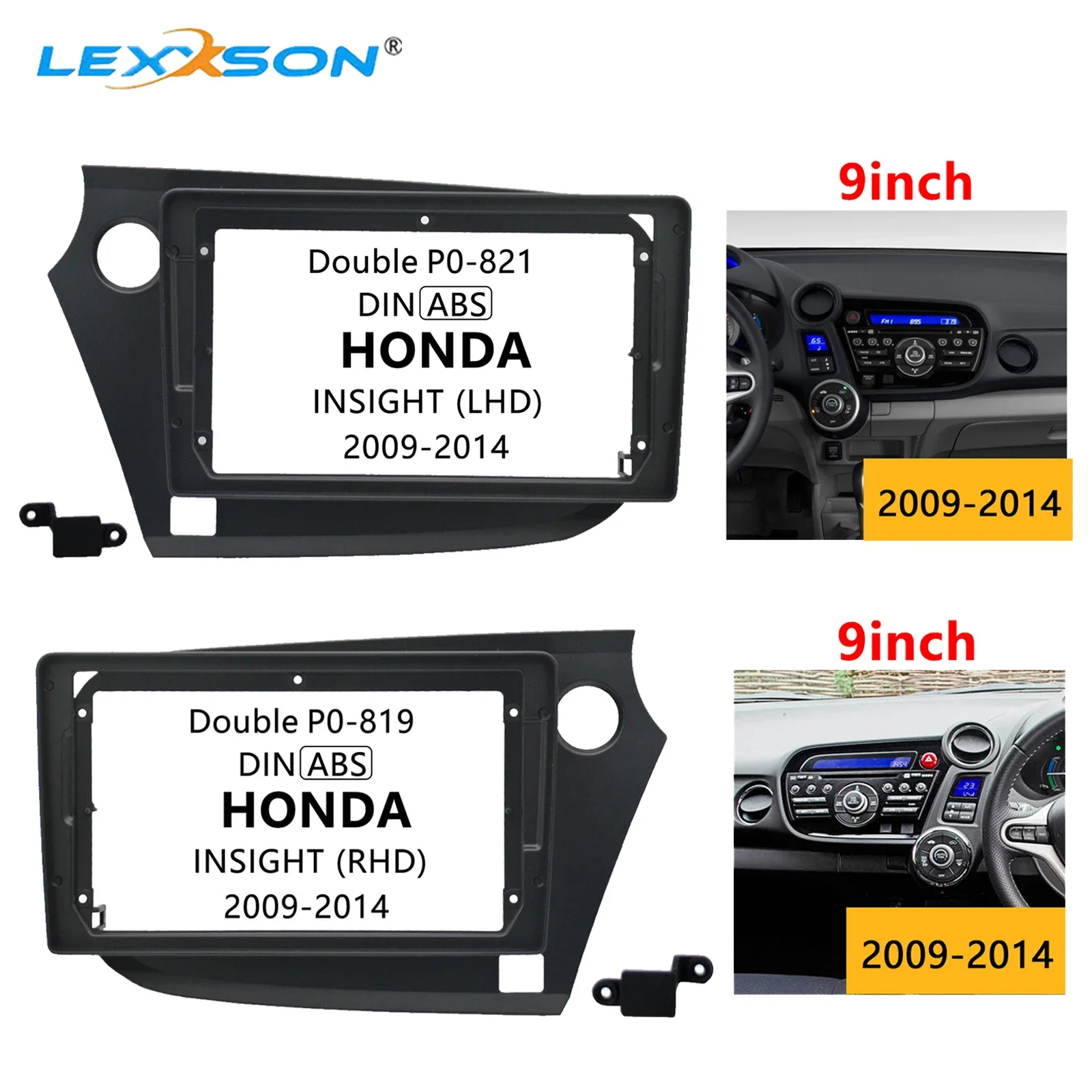 9 Inch Car Radio Fascia For Honda Insight Left Right Wheel 2009-2014 Double Din Car Dvd Frame Install Panel Dash Retrofit Kits