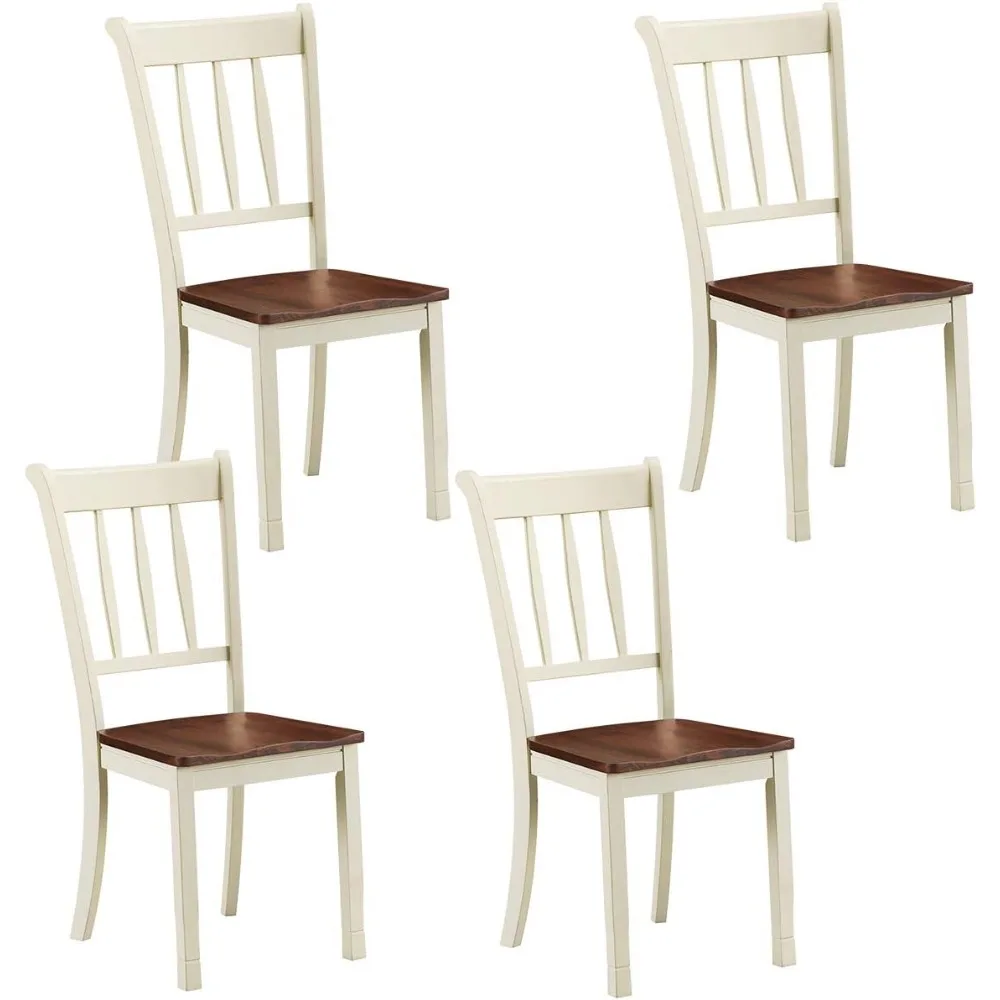 Wood Dining Chairs Set of 4, Armless Kitchen Chairs w/Solid Rubber Wood Frame, Easy to Assemble Dining Side Chair