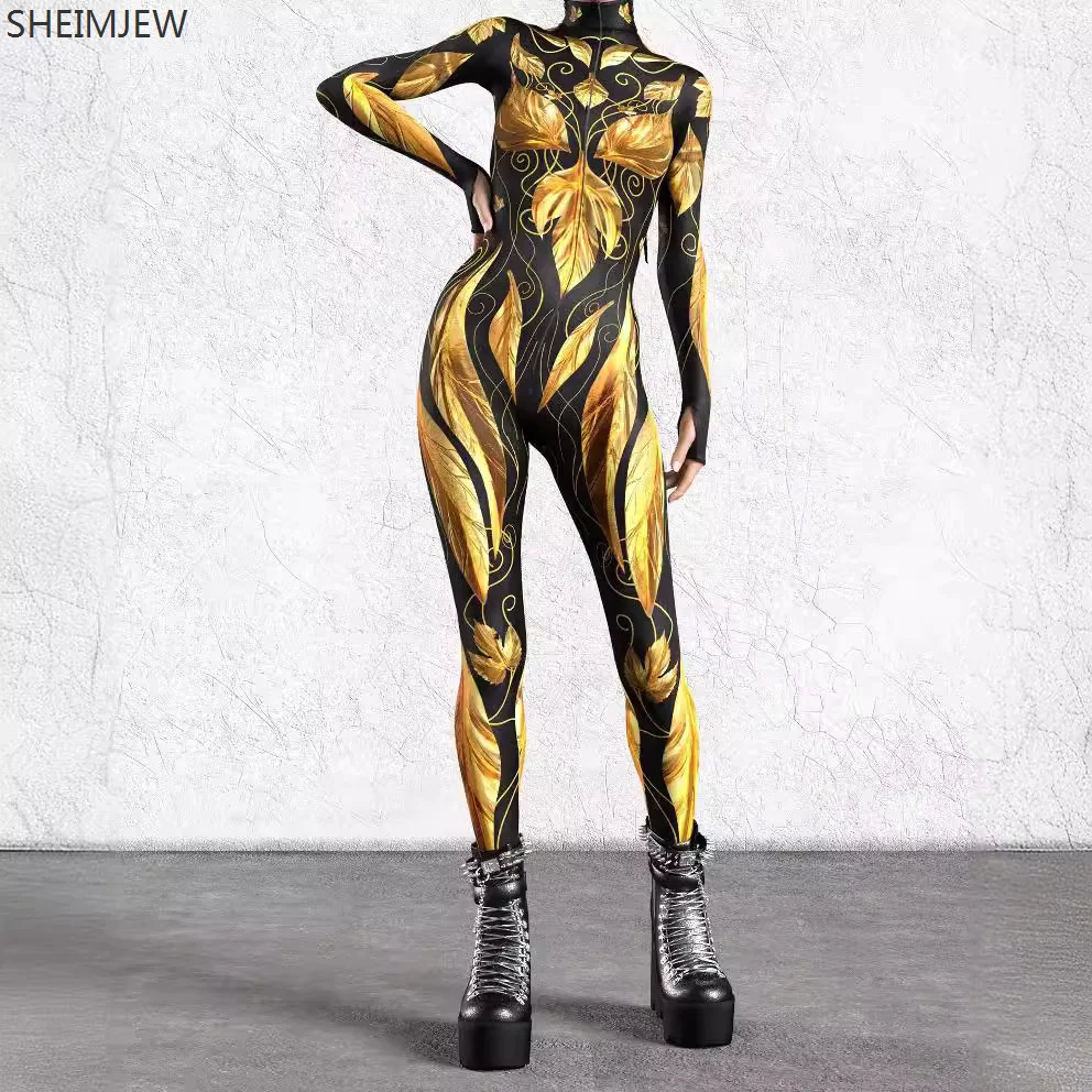 Halloween Colorful 3D Printing Women's Jumpsuit Adult Sexy Roleplay Bodysuit Party Stage Performance Monos Catsuit Rave Outfit