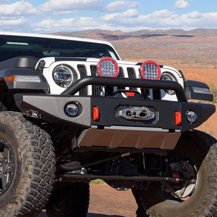 Parachoques Delantero Tubular de Acero Negro para Jeep Wrangler JK 07-17 con Placa Protectora, Soporte para Cabrestante y Barra Antivuelco Todoterreno