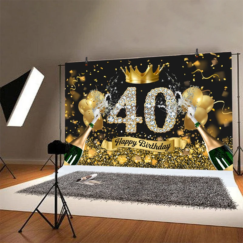 40th التصوير خلفية الذهب الأسود تاج الرجال النساء حفلة عيد ميلاد صور خلفية للصور استوديو لوازم راية الديكور