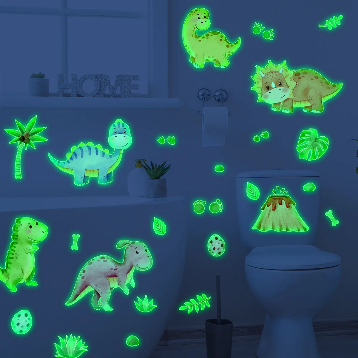Glow-in-the-Dark Dinosaur & Ocean Animal Wall Decals- Cartoon Underwater Adventure for Kids' Room &