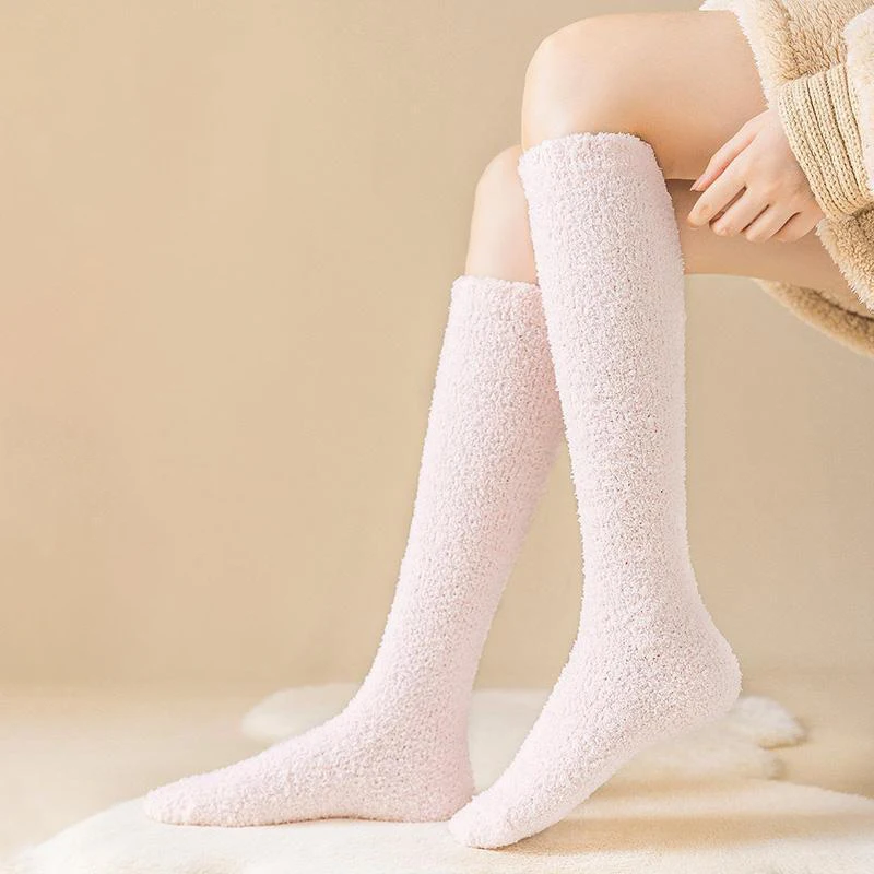 Winter Warm Coral Fleece Over-knee High Socks Woemn Colorful Warm Home Knee High Floor Fuzzy Socks Keep Warm Home Floor Sock