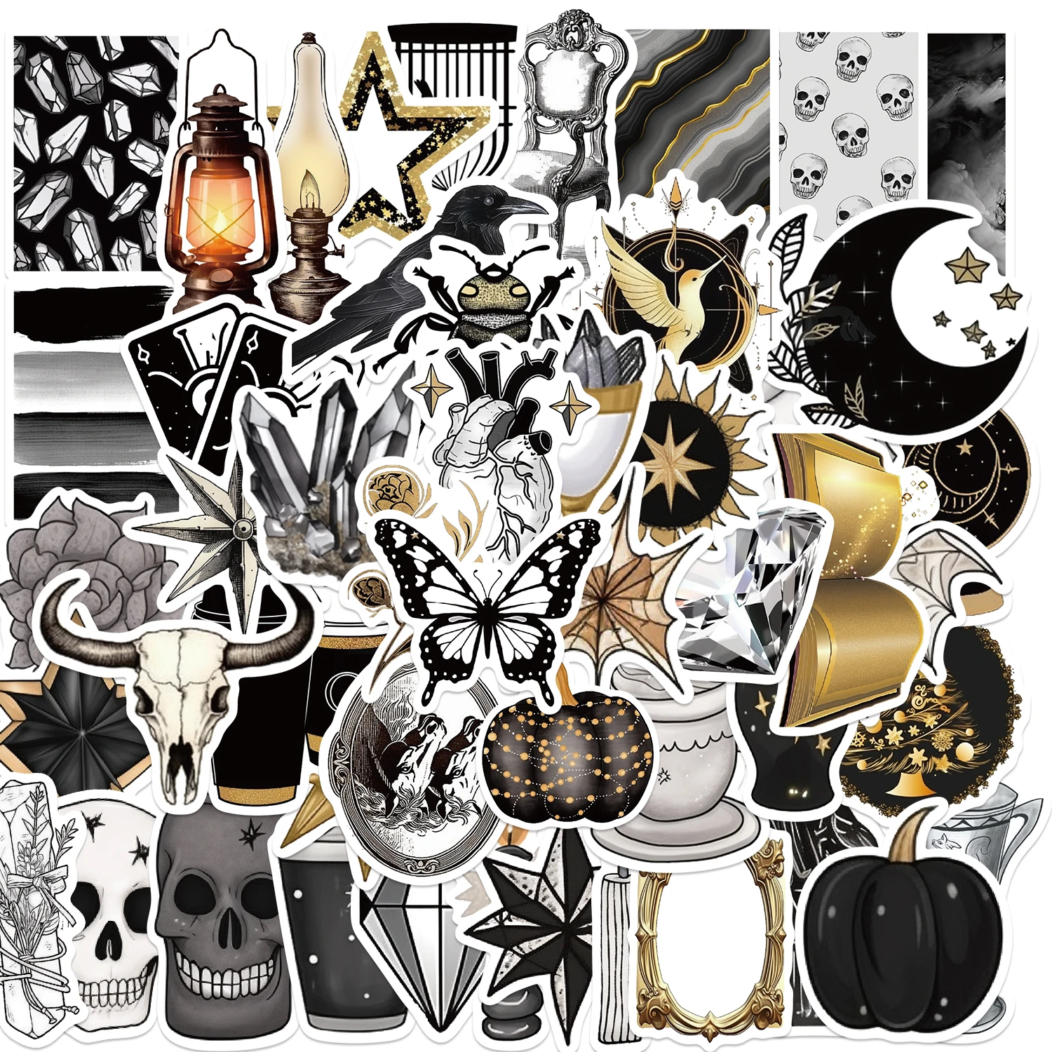 50PCS Gothic Gold Sticker PVC Decoration For Scrapbooking Aesthetic Children Korean Stationery School Supplies for Kids Stickers