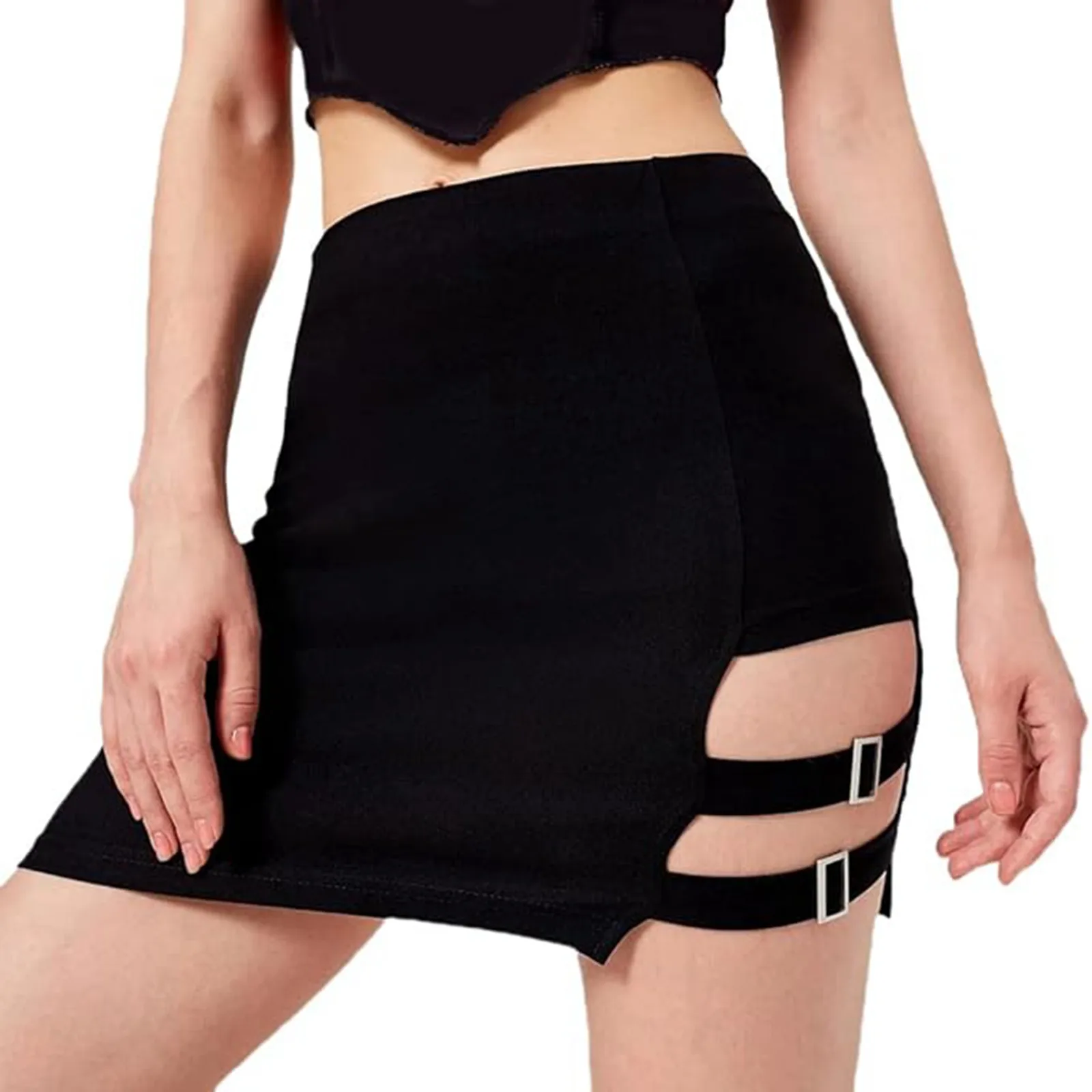 Women's Casual Bandage Tight Short Skirt Korean Buttocks Irregular High Waist Mini Skirt Summer Skinny Streetwear Skirt Black