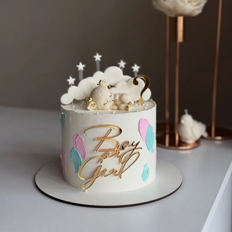 Acryl-Seitendekoration für Torten zur Babyparty Junge oder Mädchen Oh Baby Geschlechtsoffenbarung Party-Zubehör Geburtstagsfeier Tortendekoration – Detail 5