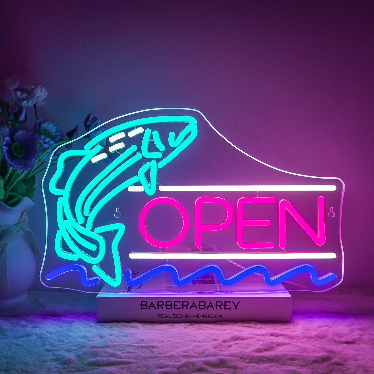 

Fish Open Neon Led Sign Shop Wall Sign Art Dimmable Room Decoration For Seafood Restaurant Hotel Fishing Tackle Shop USB Lamp