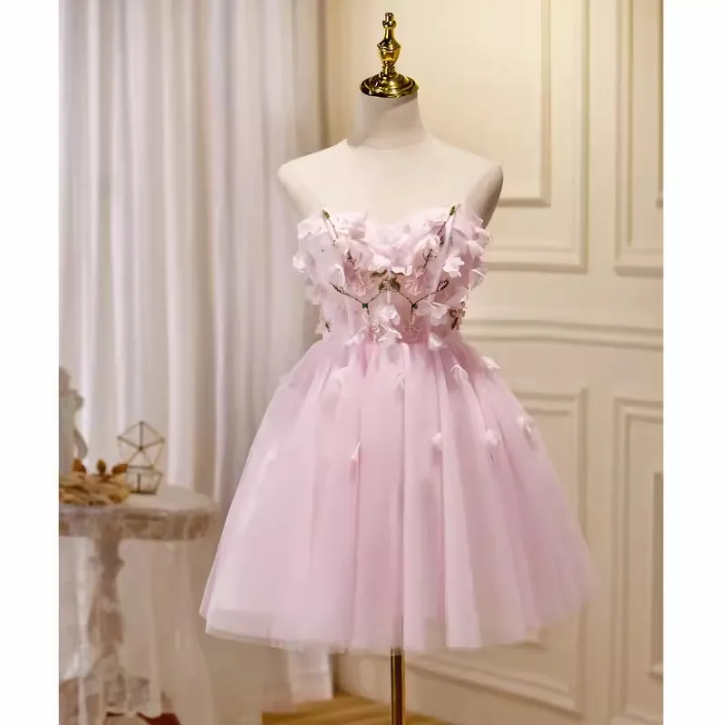 Real Picture Pink Princess Girl Cocktail Dresses Sweetheart Floral Ball Gown Sexy Short Prom Party Dress Graduation Homecoming