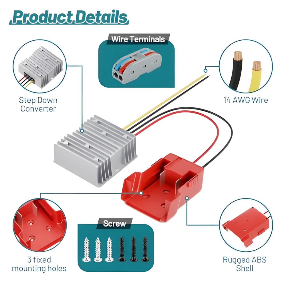 120W 10A/15A/20A DC Regulator DIY Adapter Step-Down Converter for Toy Cars Suitable for Milwaukee 18V To 12V Battery Dock Power