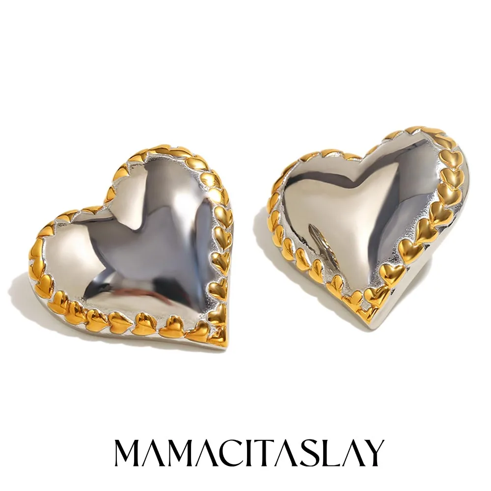 

MamacitaSlay Unique Stainless Steel Mixed Color Heart Stud Earrings Party Waterproof Jewelry Women's Charm Gift High Quality
