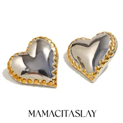 MamacitaSlay Unique Stainless Steel Mixed Color Heart Stud Earrings Party Waterproof Jewelry Women's Charm Gift High Quality