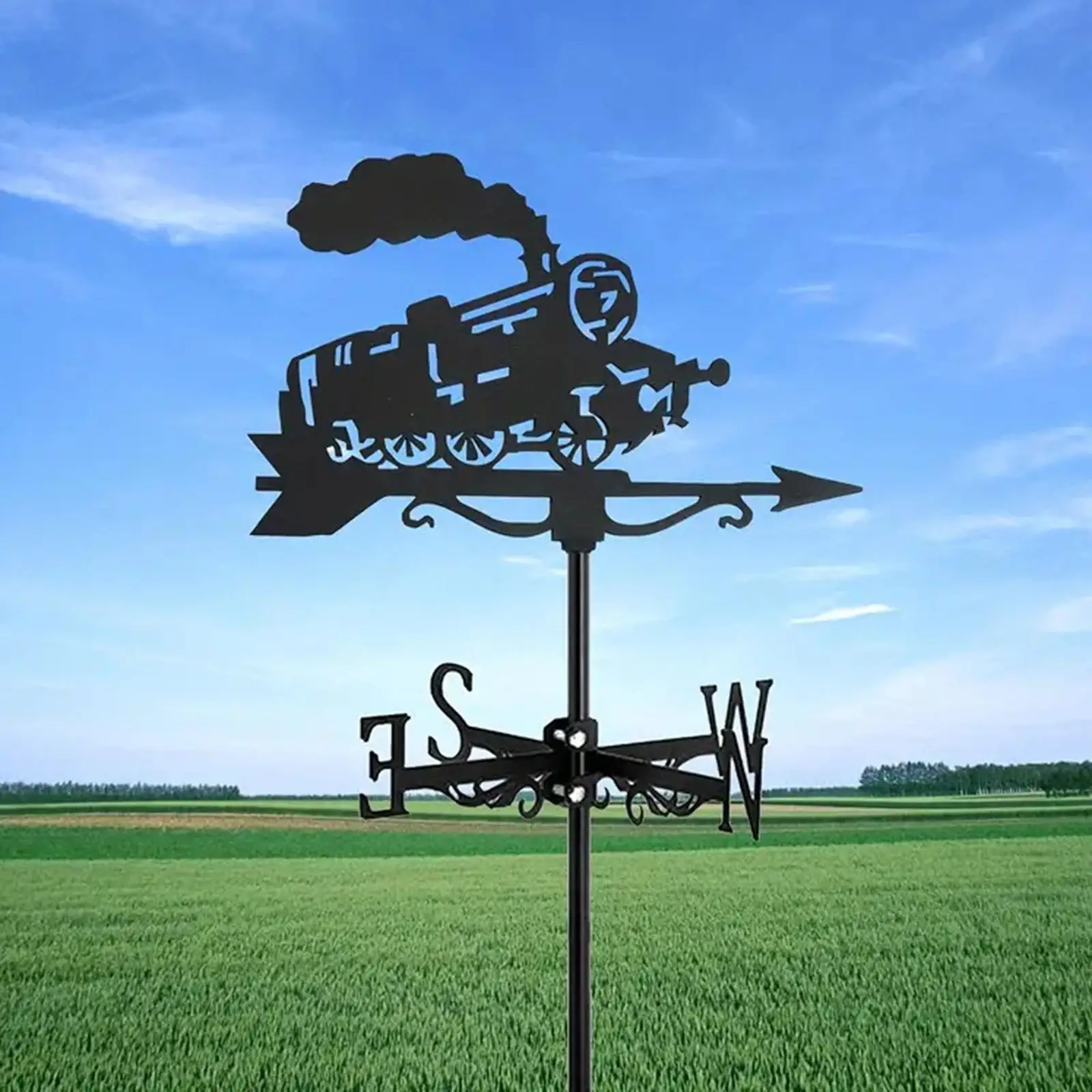 Train Metal Weathervane Retro Roof Mount Decorative Iron Art Ornament Wind Vane Weather Vane for Porch Deck Outdoor Yard Garden