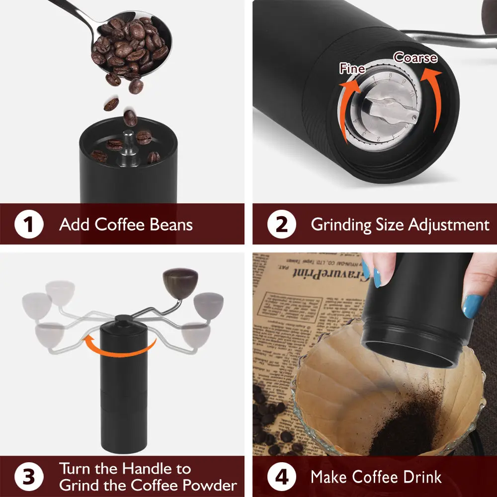 Black 30g Capacity Manual Coffee Grinders 48mm Titanium Conical Burr Hand Coffee Mill Portable Outdoor Coffee Girnder Manual