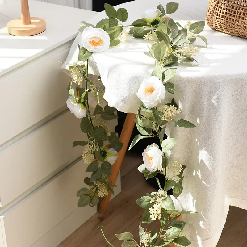 

200CM Silk Rose Artificial Flowers Garland, Faux Peony Vine for Wedding, Home Wall Decoration, Spring Autumn Garden Arch, DIY Fa