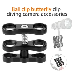 Ball Clamp Butterfly Clip For Double 1 inch Ball Mount Connector Underwater Diving Light Arm System For Camera Accessories