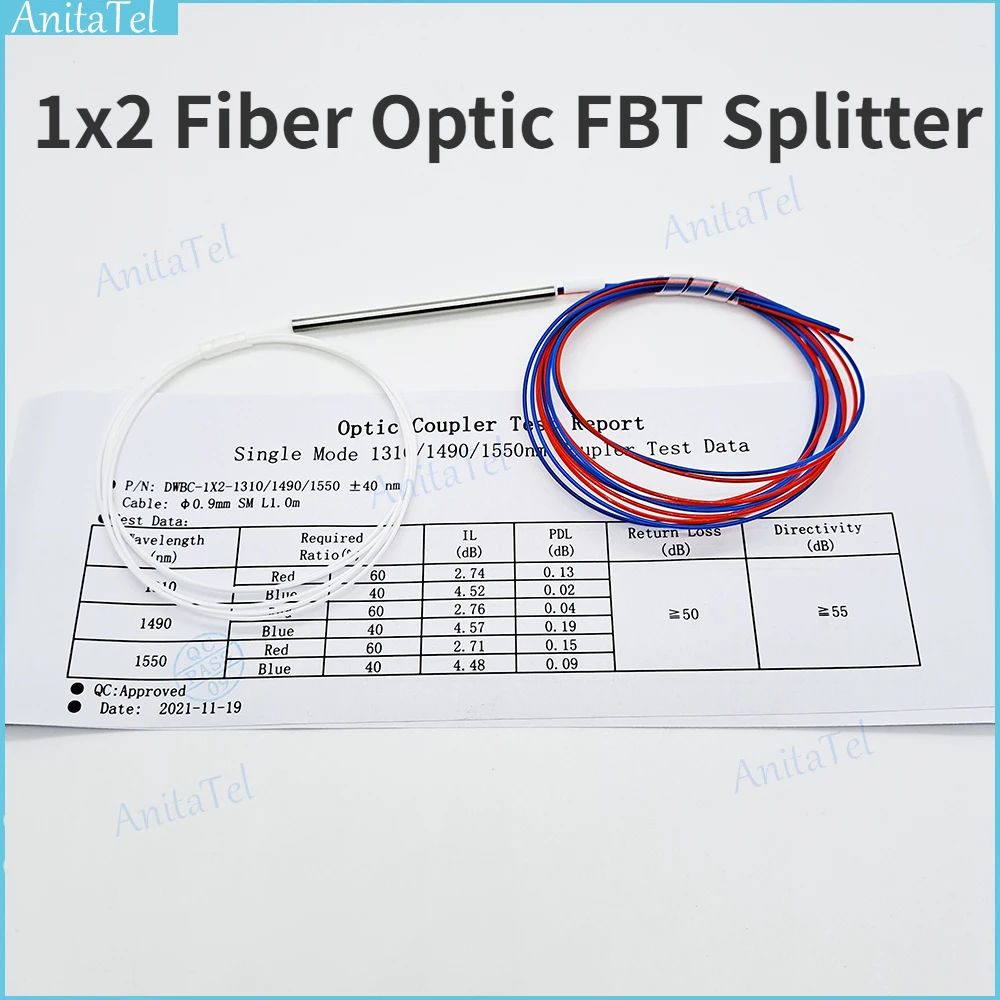 

100pcs/lot 1x2 0.9mm Fiber Optic FBT Splitter Unbalanced Coupler 10/90 20/80 30/70 40/60 50/50 Different Types Without Connector