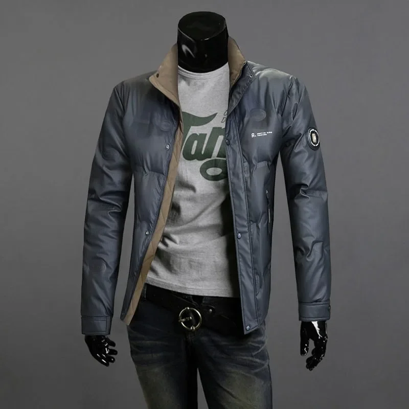 2024 New Fashion White Duck Down Jacket Men's Winter Short High-end Stand Collar Color Winter Coat Thickened Three-proof Coat