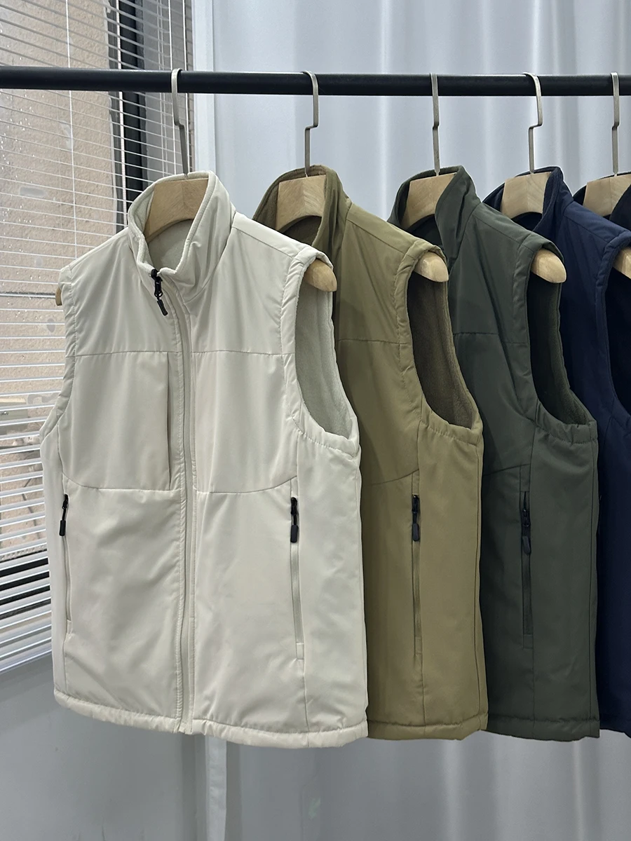 

Faionable Urban Men's Fce Windproof Waterproof Stand Collar Vest All-Match Outerwear Autumn Winter Sle Loose Fit Zipper