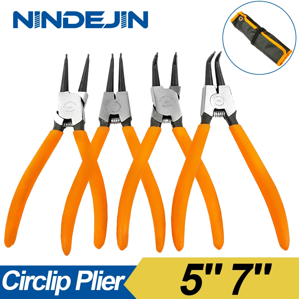 NINDEJIN 4pcs/set internal external circlip plier set CR-V steel 5 inch 7 inch snap ring retaining ring plier set