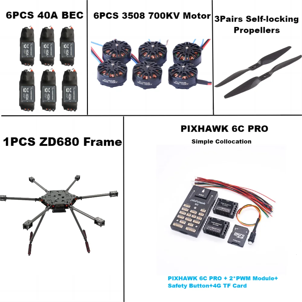 ZD680 6c PRO M8N Full Carbon Fiber Hexa-Rotor Foldable Arm Hexacopter Frame Kit PIXHAWK   with Unflodable Landing Gear