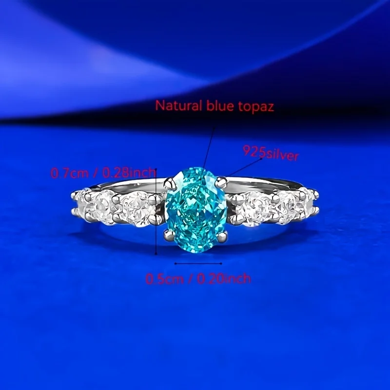 SGARIT S925 Sterling Silver Paraiba Ring 5*7mm Dainty Spring Summer for Women Engagement Ring Party Fine Jewelry