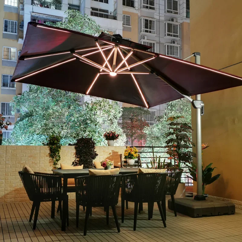 NEW China Customized Sale Durable Factory Big Parasol Aluminum Patio Umbrella Outdoor LED Solar Roma Umbrella For Garden