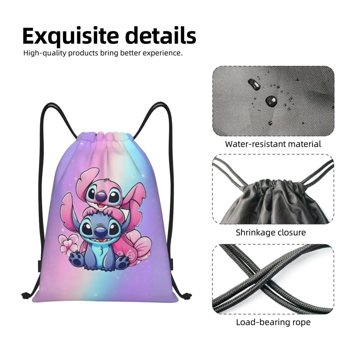Personalizowane plecaki ze sznurkiem z motywem Lilo i Stitch, lekkie, kawaii, anime, idealne dla kobiet i mężczyzn, do siłowni, sportu, na jogę.
