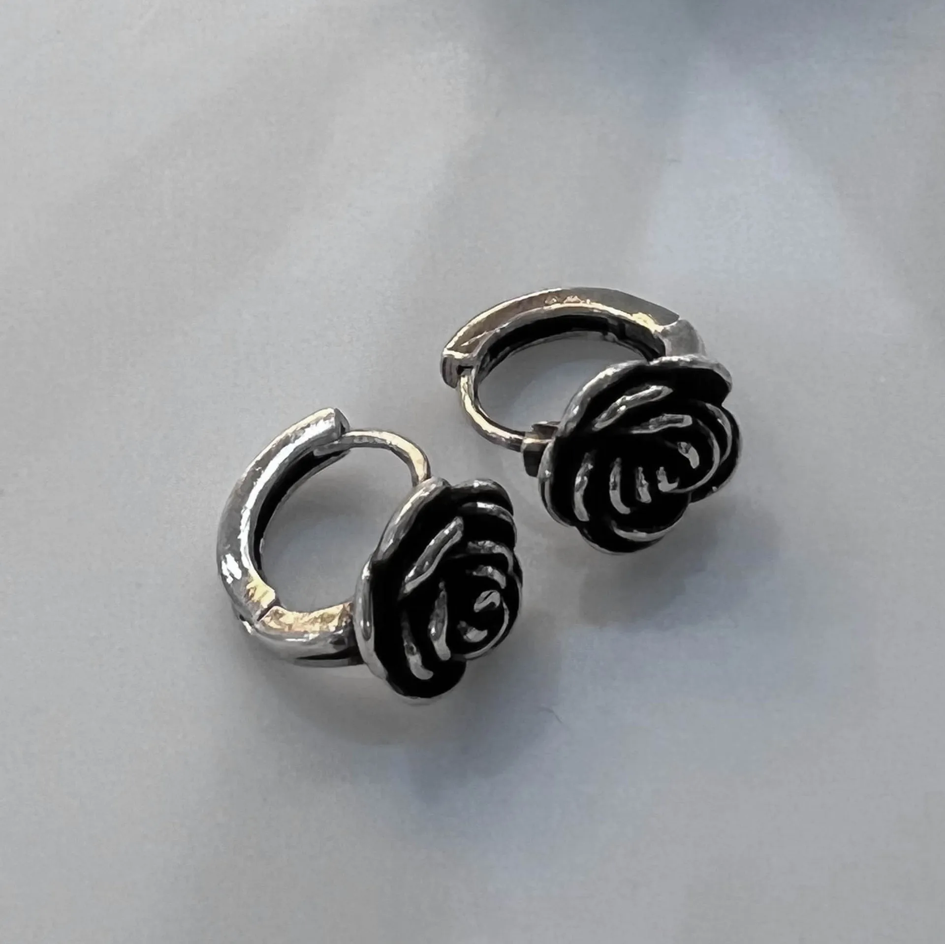 S925 Sterling Silver Stud Earrings Trendy Retro Rose Personalized Brand Jewelry