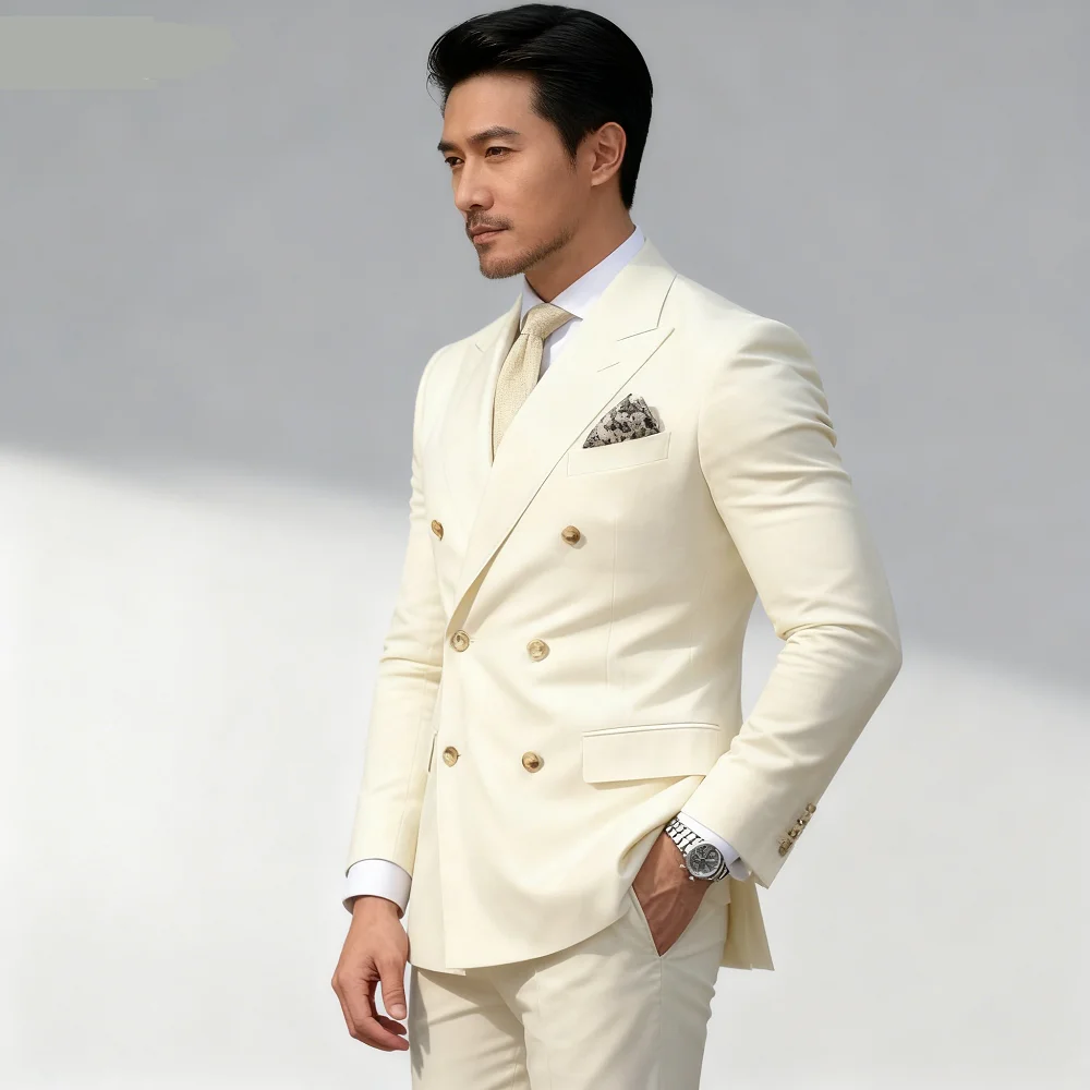 

Men's Peak Lapel Blazer And Pants Set Formal Business Tuxedo Wedding Groom Monochromatic New Fashion 2 Piece Suit