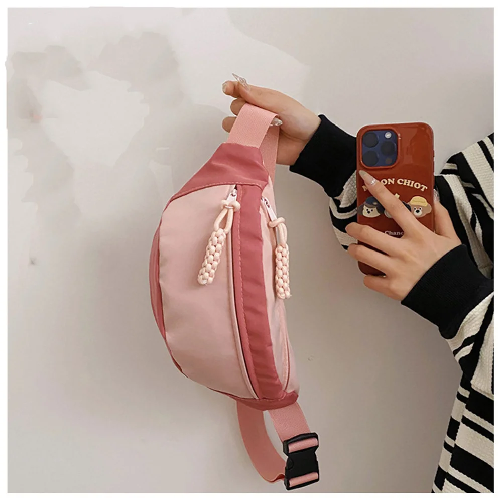 Vielseitige Umhängetasche Kontrast farbe Student Sport Hüft tasche Nylon Brusttasche Damen trend ige Einzels ch ulter